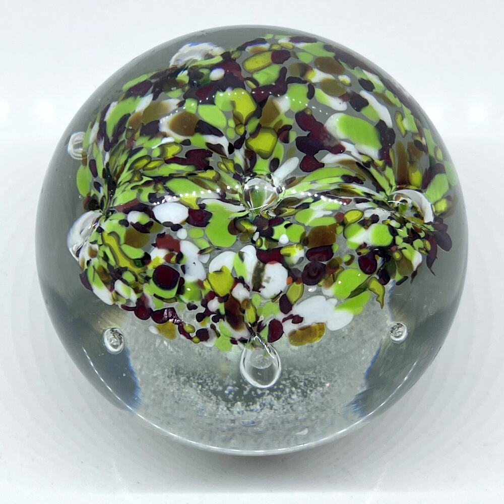 Vintage Glass Orb Sphere Paper Weight Paperweight Large Hand Blown Flower Art